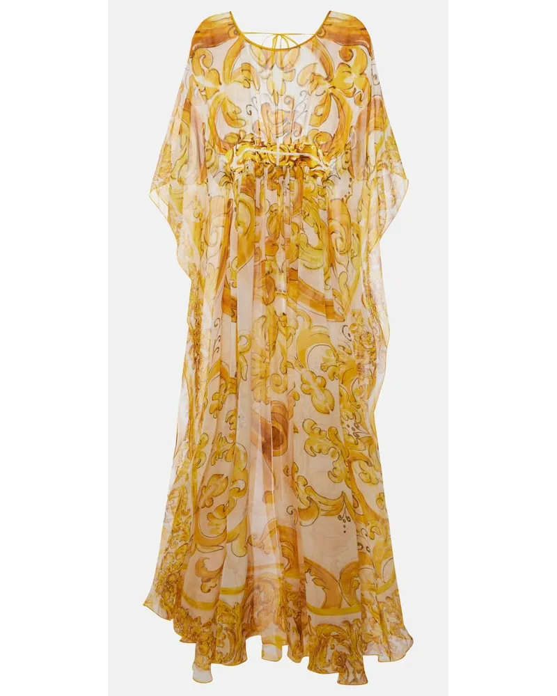 Dolce & Gabbana Abito lungo Majolica in chiffon di seta Multicolore