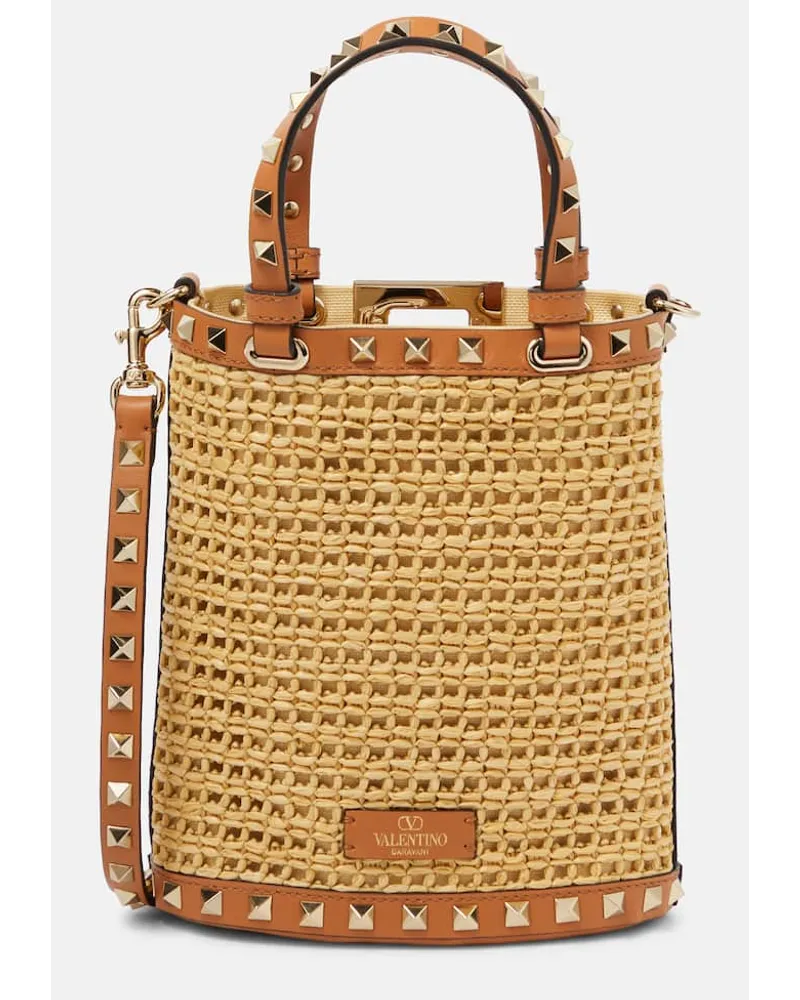Valentino Garavani Secchiello Rockstud Mini effetto rafia Neutro
