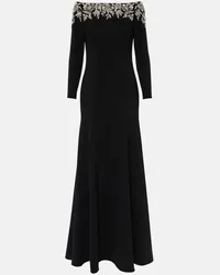 Jenny Packham Abito lungo Rosabel con scollo bardot Nero