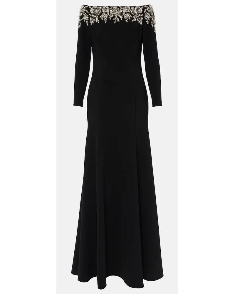 Jenny Packham Abito lungo Rosabel con scollo bardot Nero