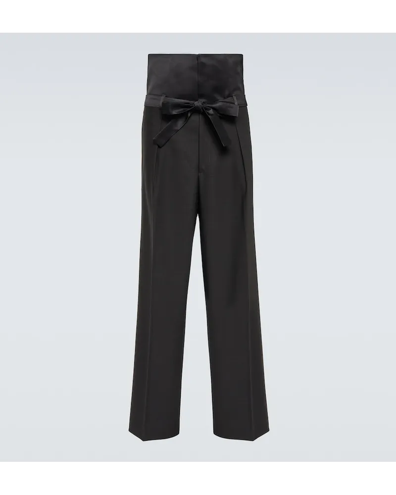 Wales Bonner Pantaloni regular in lana a vita alta Nero