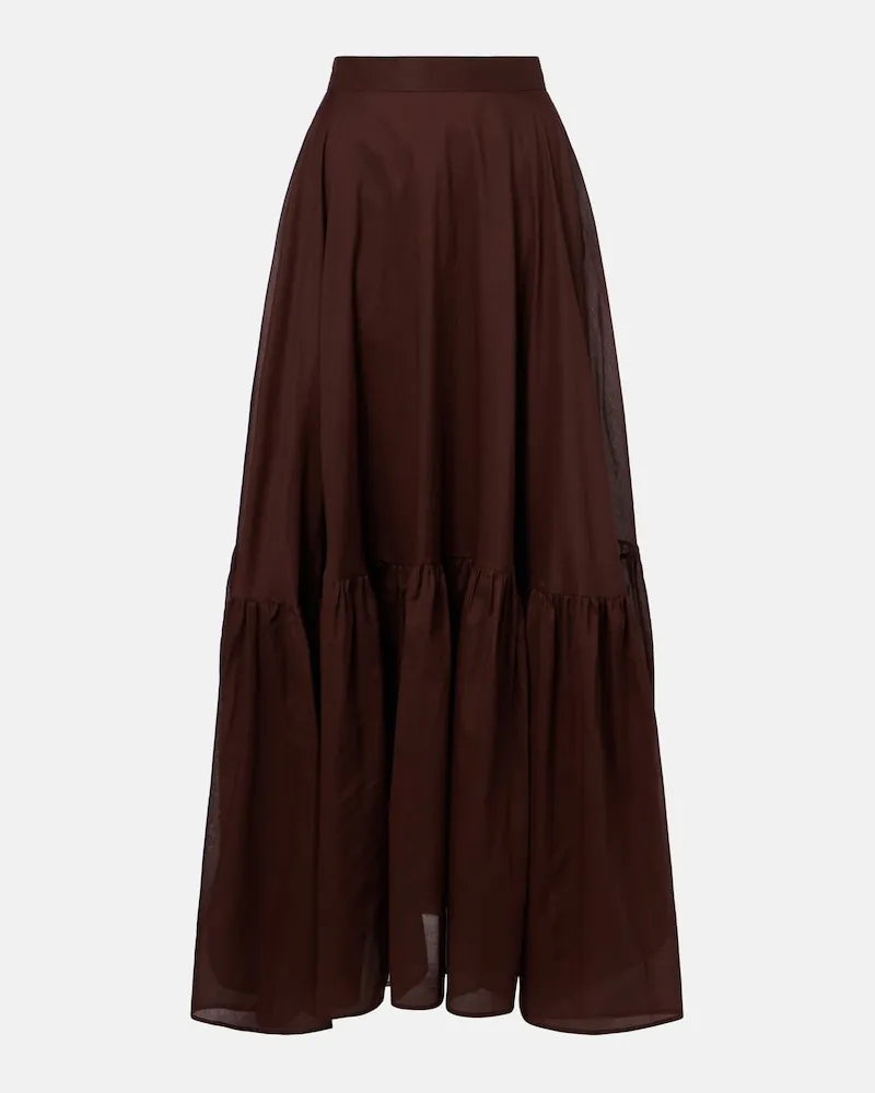 PLAN C Gonna lunga in organza di cotone Marrone