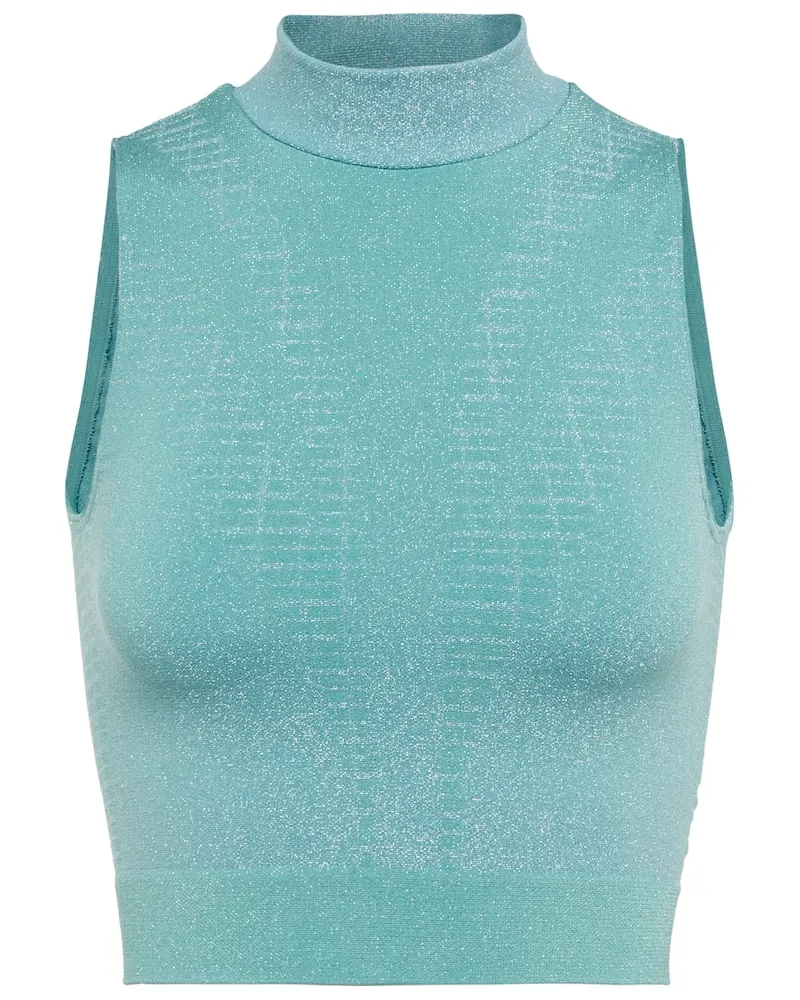 Wolford Top cropped Shiny Grid Blu
