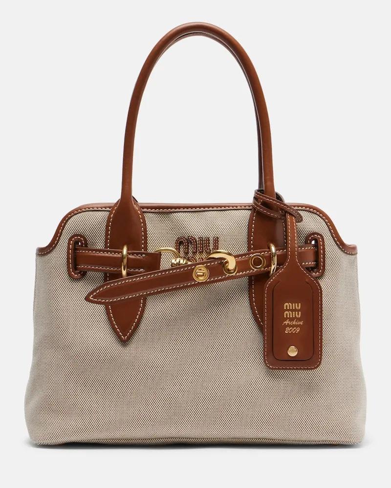 Miu Miu Borsa Aventure Small in canvas Beige