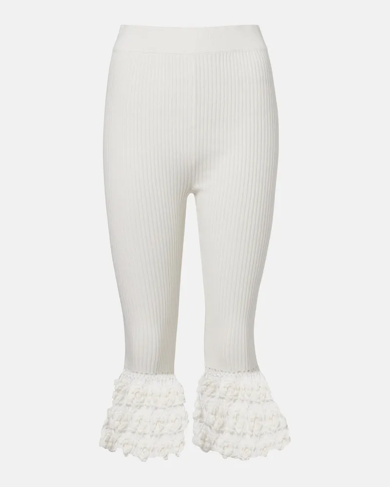 Ganni Pantaloni capri in misto cotone con crochet Bianco