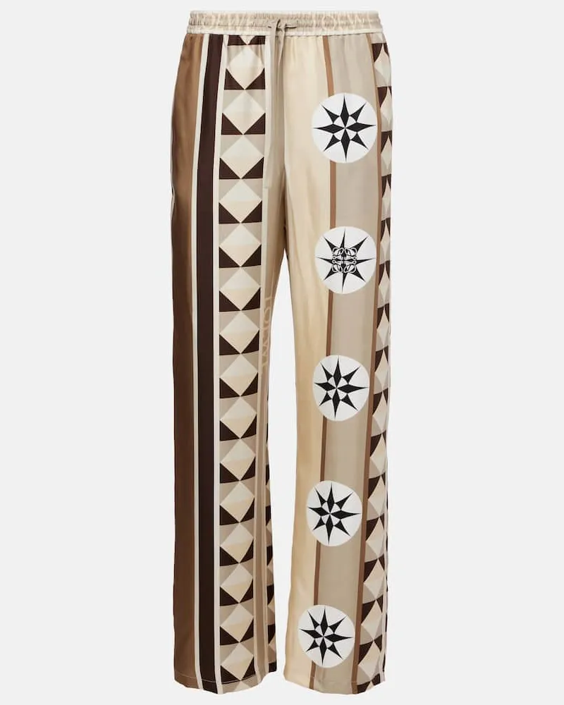 Loewe Paula's Ibiza - Pantaloni a gamba larga in raso di seta Beige