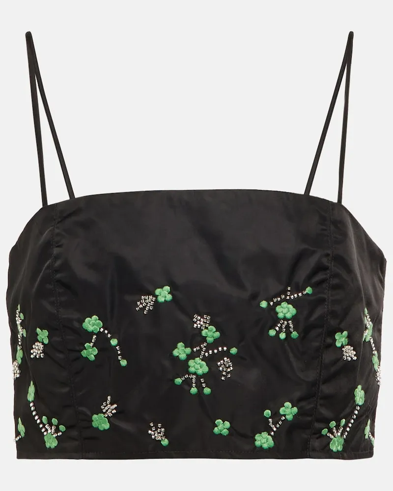 Ganni Top cropped con perline Nero