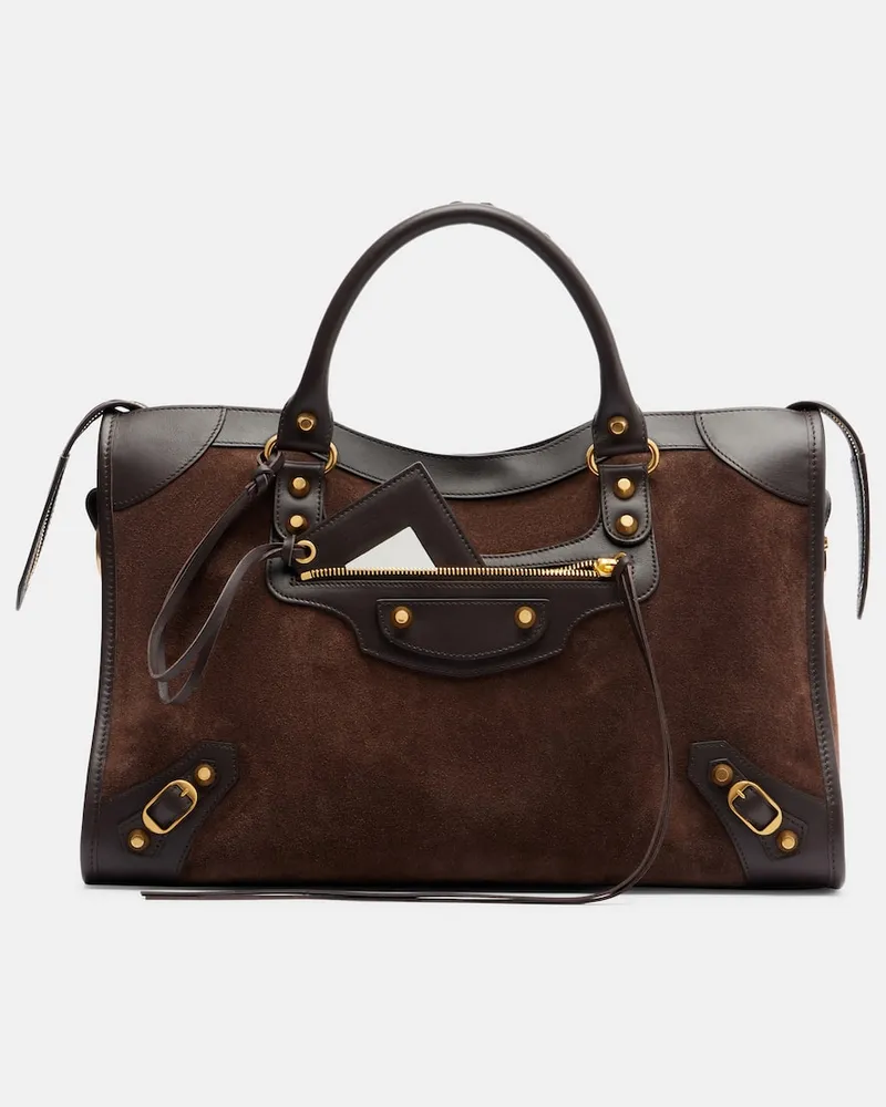 Balenciaga Shopper Le City Medium in suede con pelle Marrone