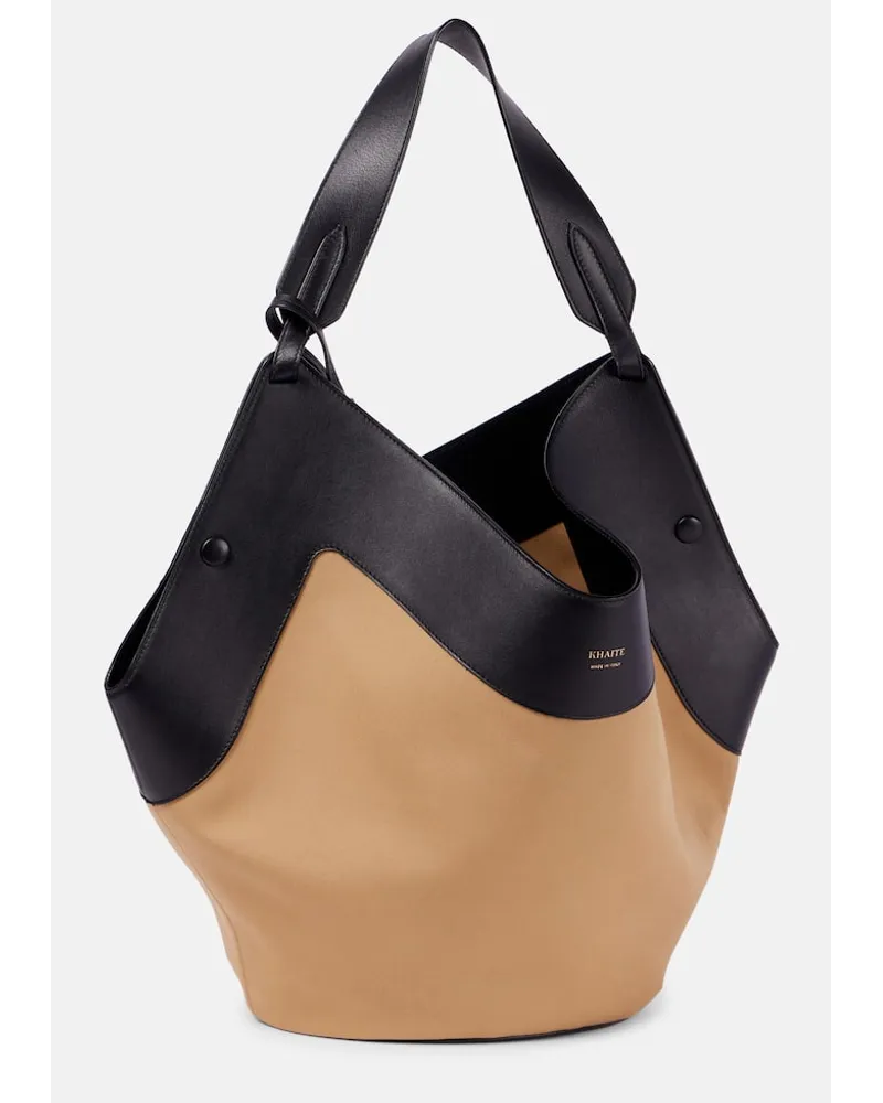KHAITE Borsa Lotus Medium in canvas e pelle Beige