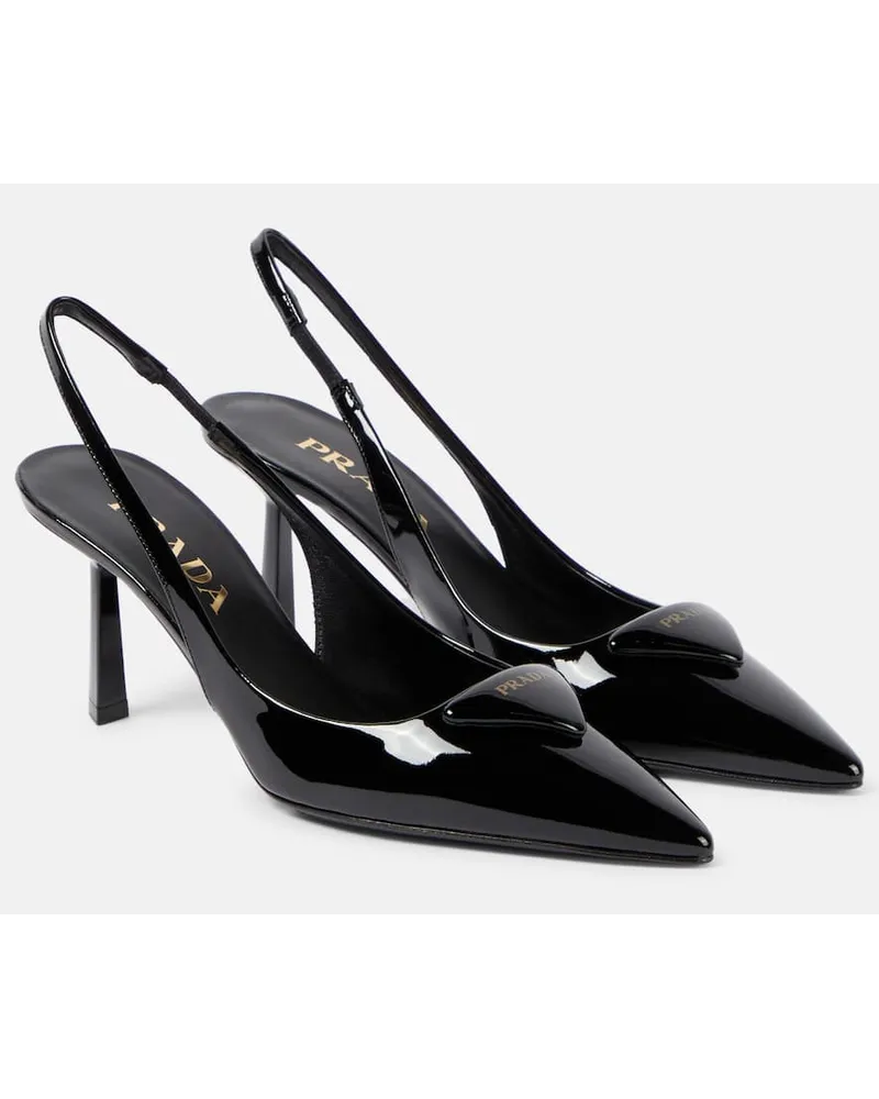Prada Pumps slingback in vernice con logo Nero
