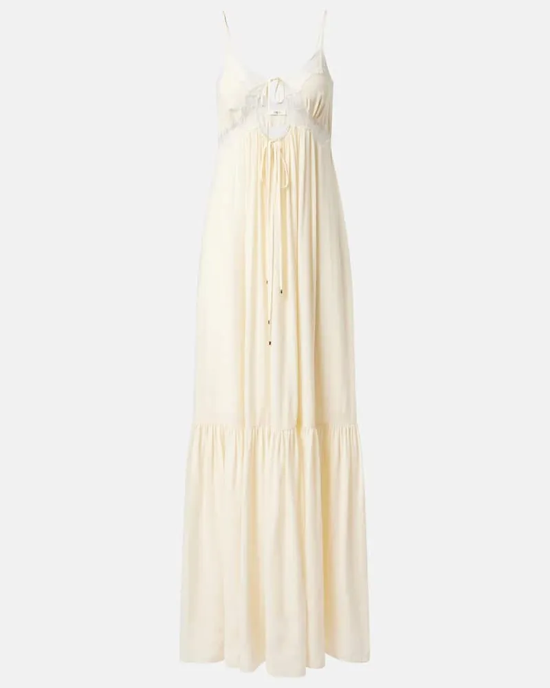 Chloé ChloÃ© Abito lungo in crÃªpe de chine di seta con pizzo Bianco