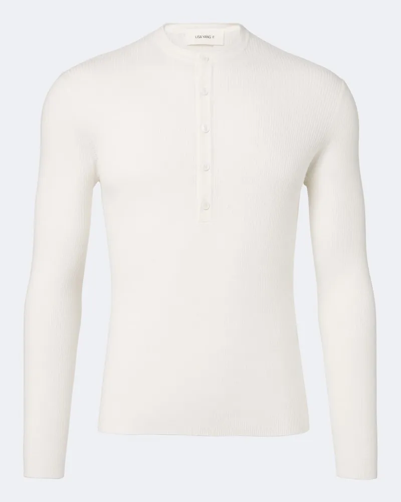 Lisa Yang Top Henley Falk in cotone e cashmere Bianco