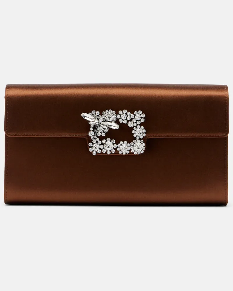 Roger Vivier Clutch Small in raso con cristalli Marrone