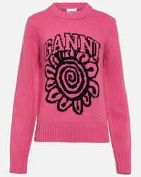 Ganni Pullover in misto lana con logo Rosa