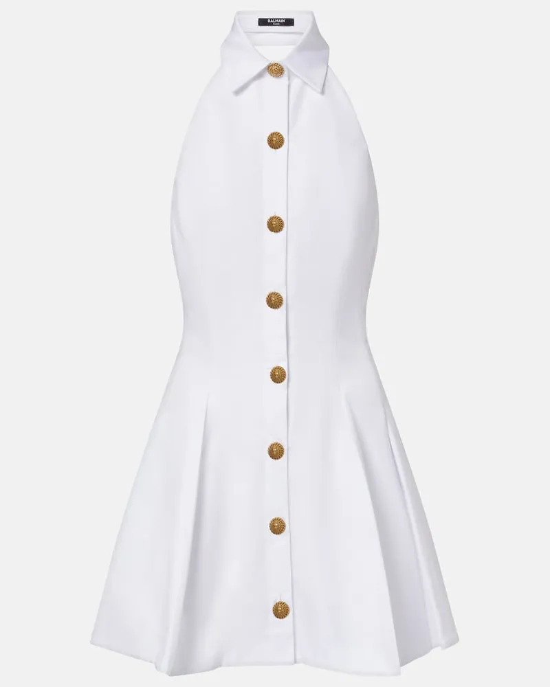 Balmain Abito corto in popeline di cotone plissé Bianco
