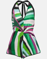 Emilio Pucci Jumpsuit corta Iride in cotone con scollo all'americana Multicolore