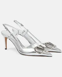 Valentino Garavani Pumps slingback VLogo 80 in pelle metallizzata Argento