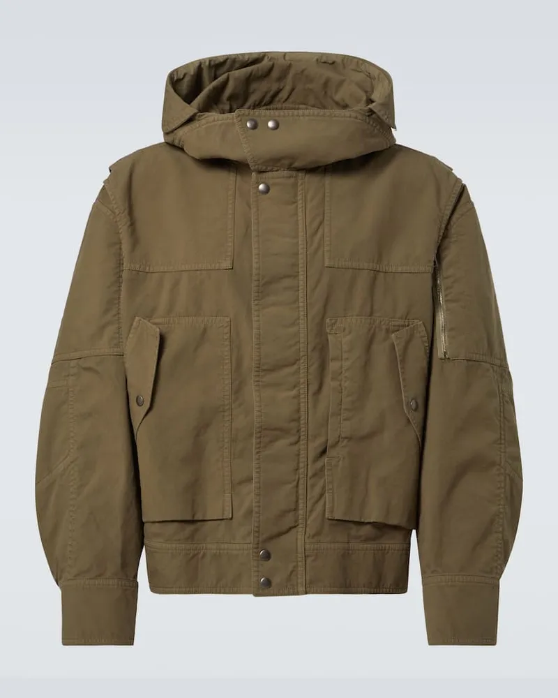 Dries van Noten Giacca in cotone con cappuccio Verde