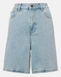 Self-Portrait Shorts di jeans con decorazioni Blu