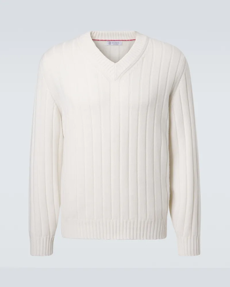 Brunello Cucinelli Pullover in cashmere a coste Bianco