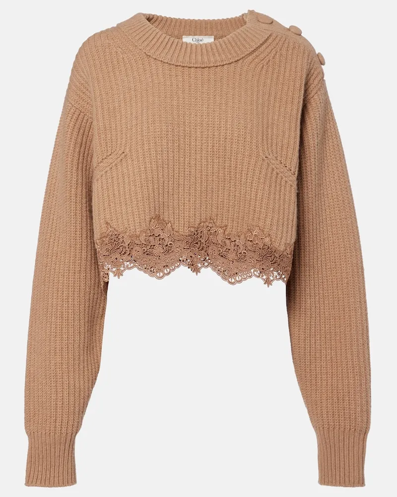 Chloé Chloé Pullover in lana e cashmere con pizzo Marrone