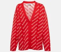 Balenciaga Cardigan in misto cotone con logo Rosso