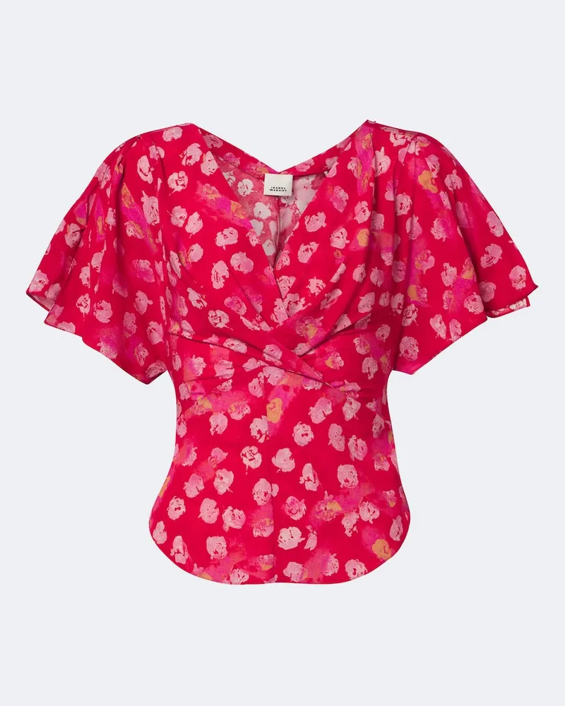 Isabel Marant Top Faljane in misto seta con stampa floreale Rosso