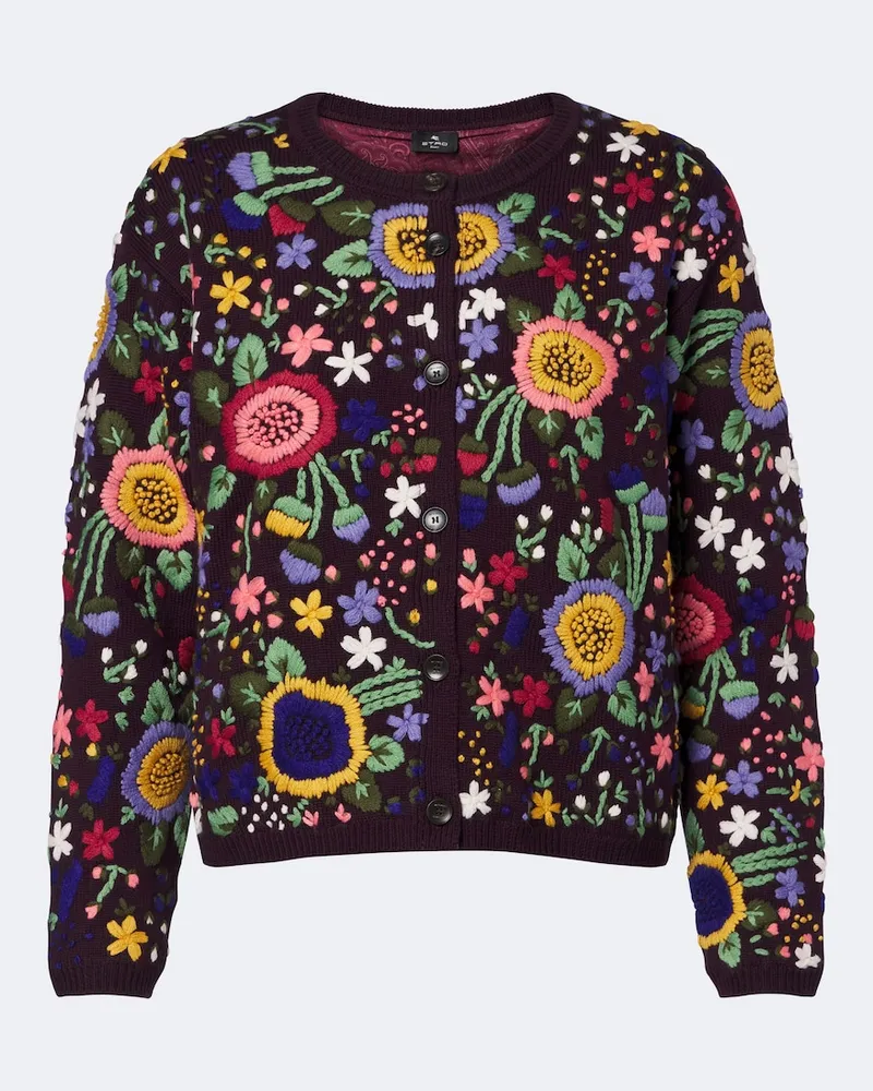 Etro Cardigan in lana con ricamo floreale Multicolore