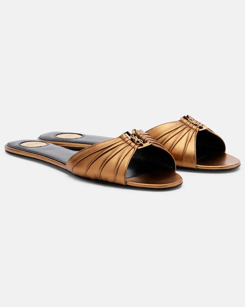 Saint Laurent Slides Babylone in pelle metallizzata Oro