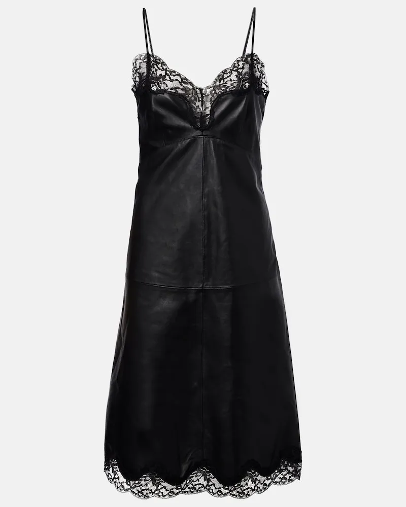 Magda Butrym Abito midi in pelle con pizzo Nero