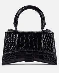 Balenciaga Borsa a tracolla Hourglass XS in pelle stampata Nero