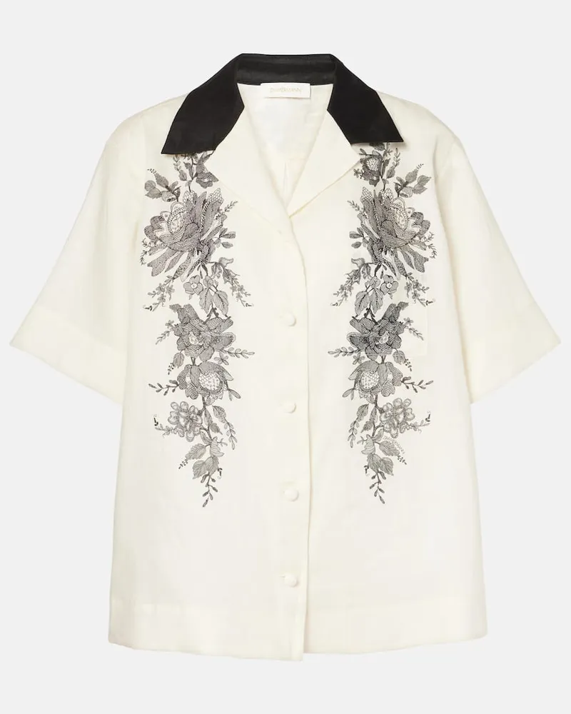 Zimmermann Camicia bowling in lino con stampa Bianco
