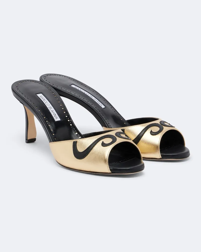Manolo Blahnik Mules Pintonamu in pelle con ricamo Oro