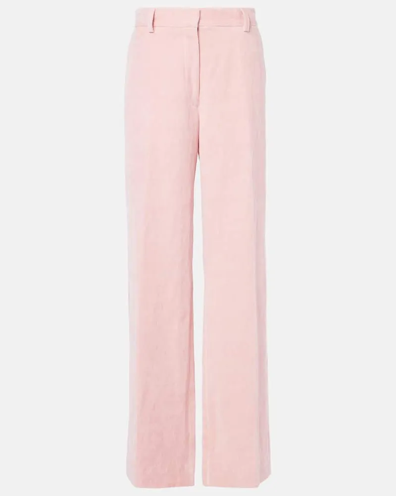 Dries van Noten Pantaloni a gamba larga in cotone e canapa Rosa