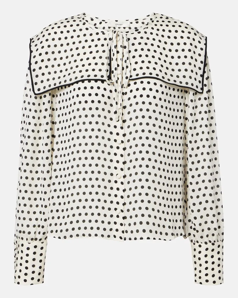 Frame Denim Blusa Fleet in seta a pois Bianco