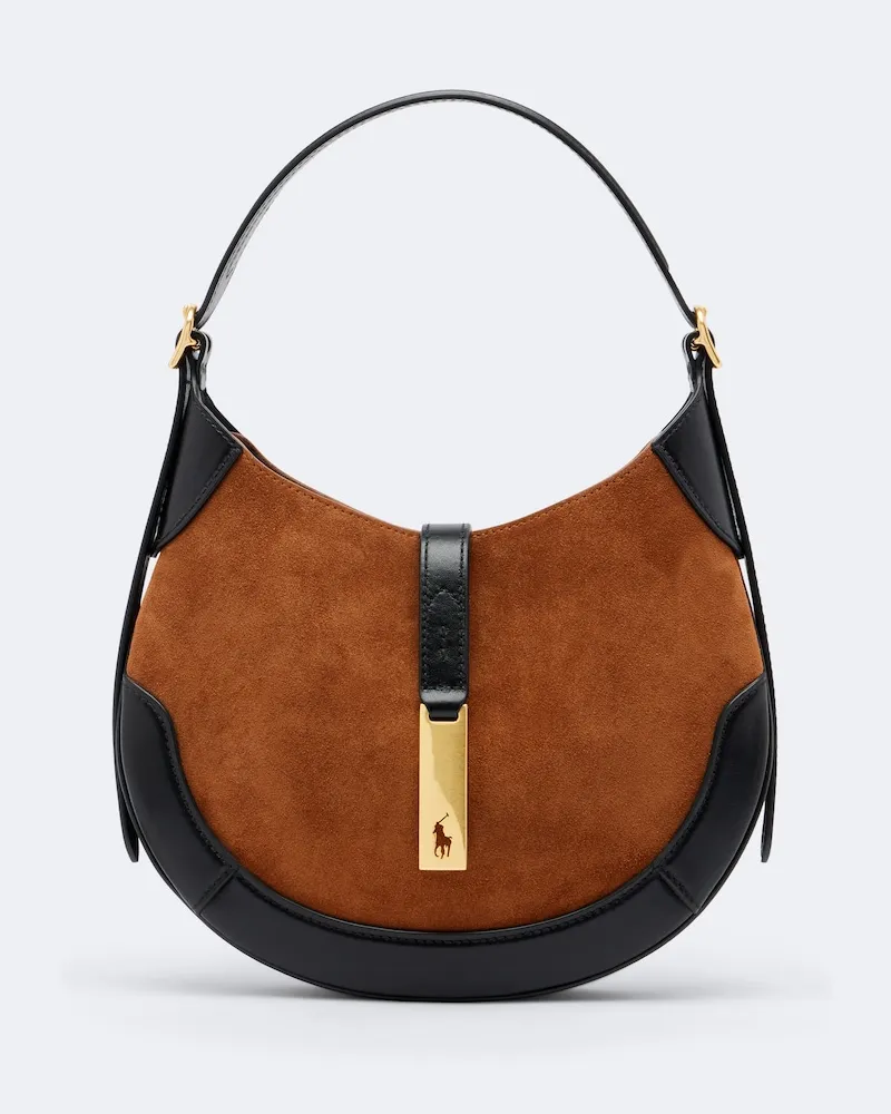Ralph Lauren Borsa a spalla Polo ID Small in suede Marrone