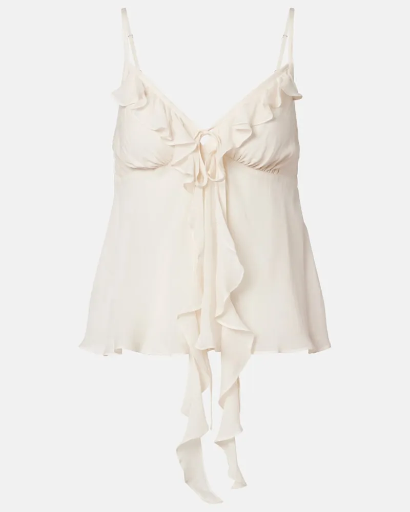 Poupette St Barth Top Camille in raso con volant Bianco