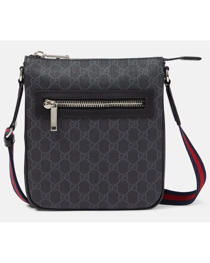 Gucci Borsa a tracolla in canvas GG con pelle Grigio