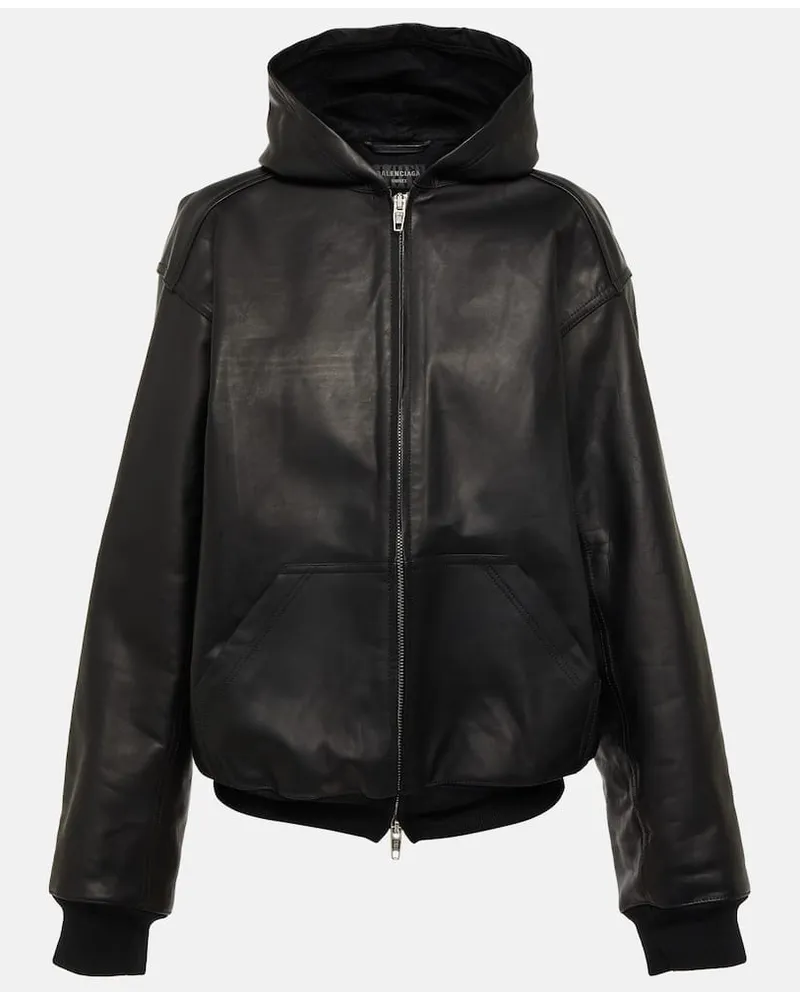 Balenciaga Giacca in pelle con cappuccio Nero