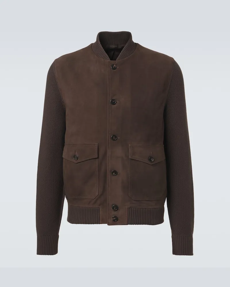 Slowear Giacca bomber in suede con cotone Marrone