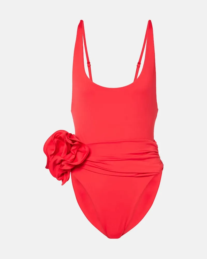 Magda Butrym Costume intero con applicazione floreale Rosso