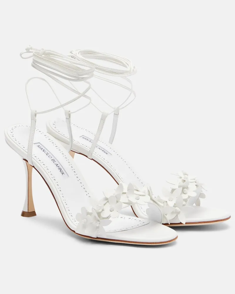 Manolo Blahnik Sandali Anista in pelle con applicazioni Bianco