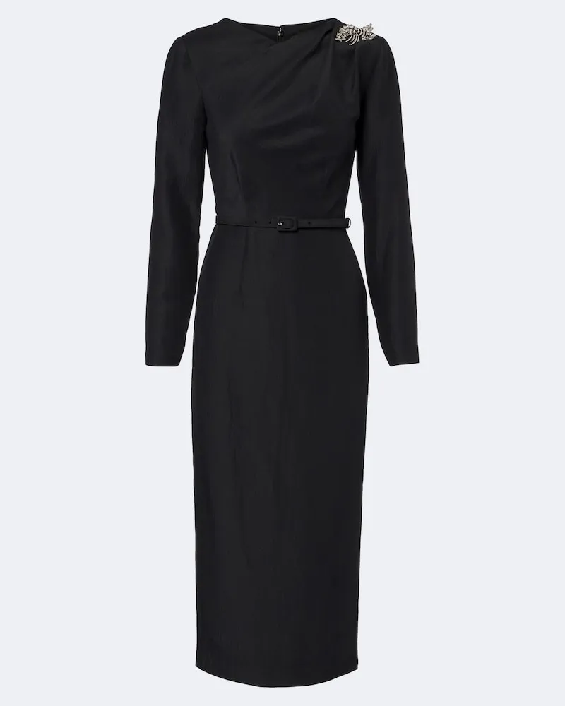 Roland Mouret Abito midi in jacquard con cristalli Nero