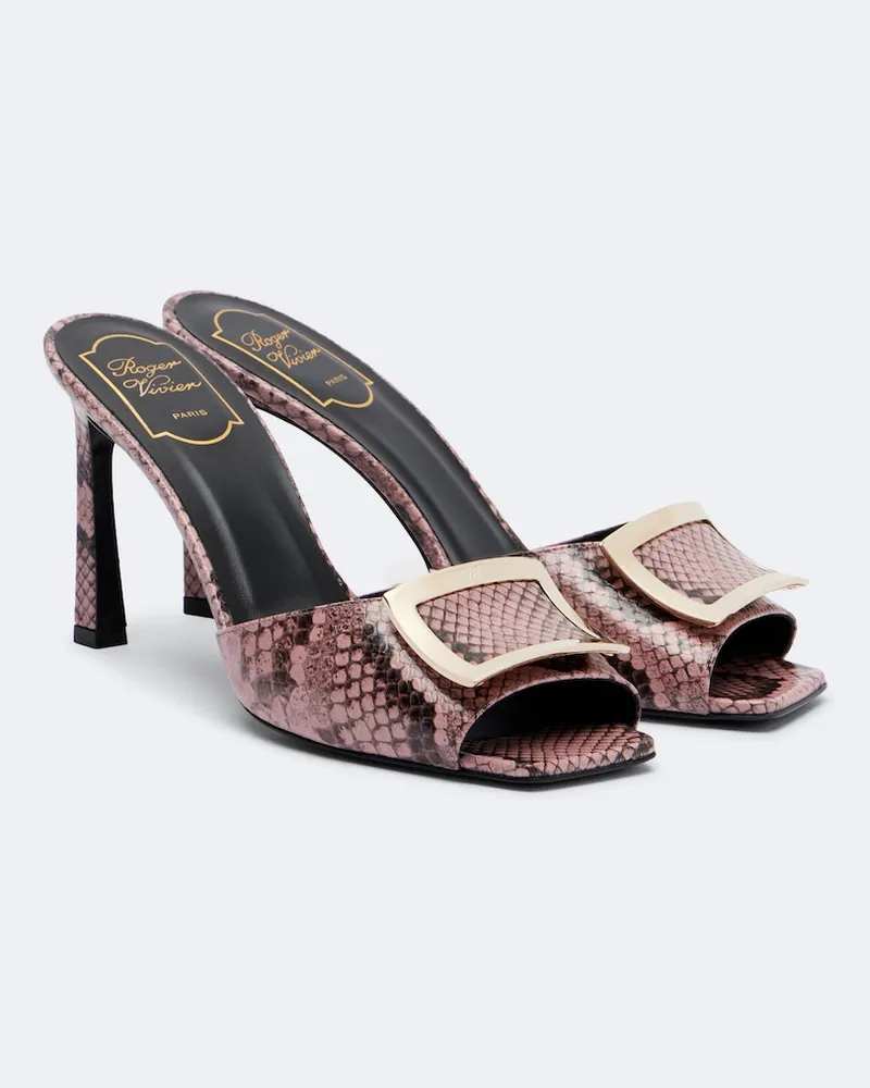 Roger Vivier Mules Trompette in pelle con stampa serpente Rosa