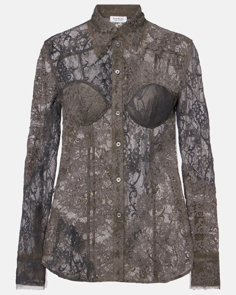 Acne Studios Camicia in pizzo misto cotone Verde