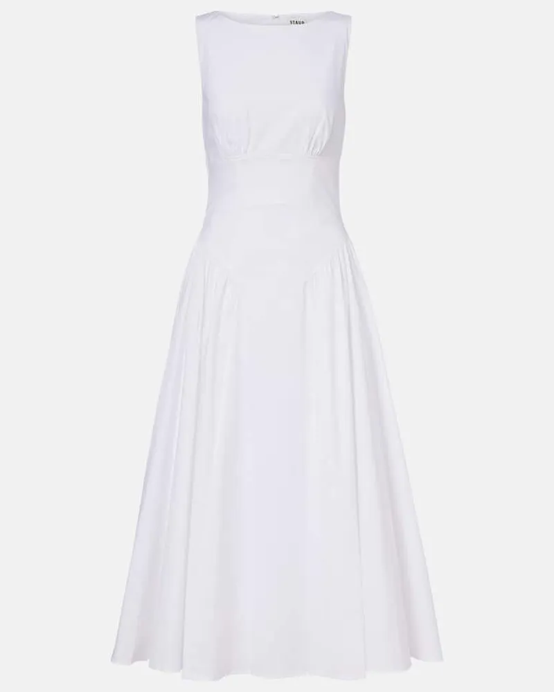 STAUD Abito midi Gwen in popeline di cotone Bianco