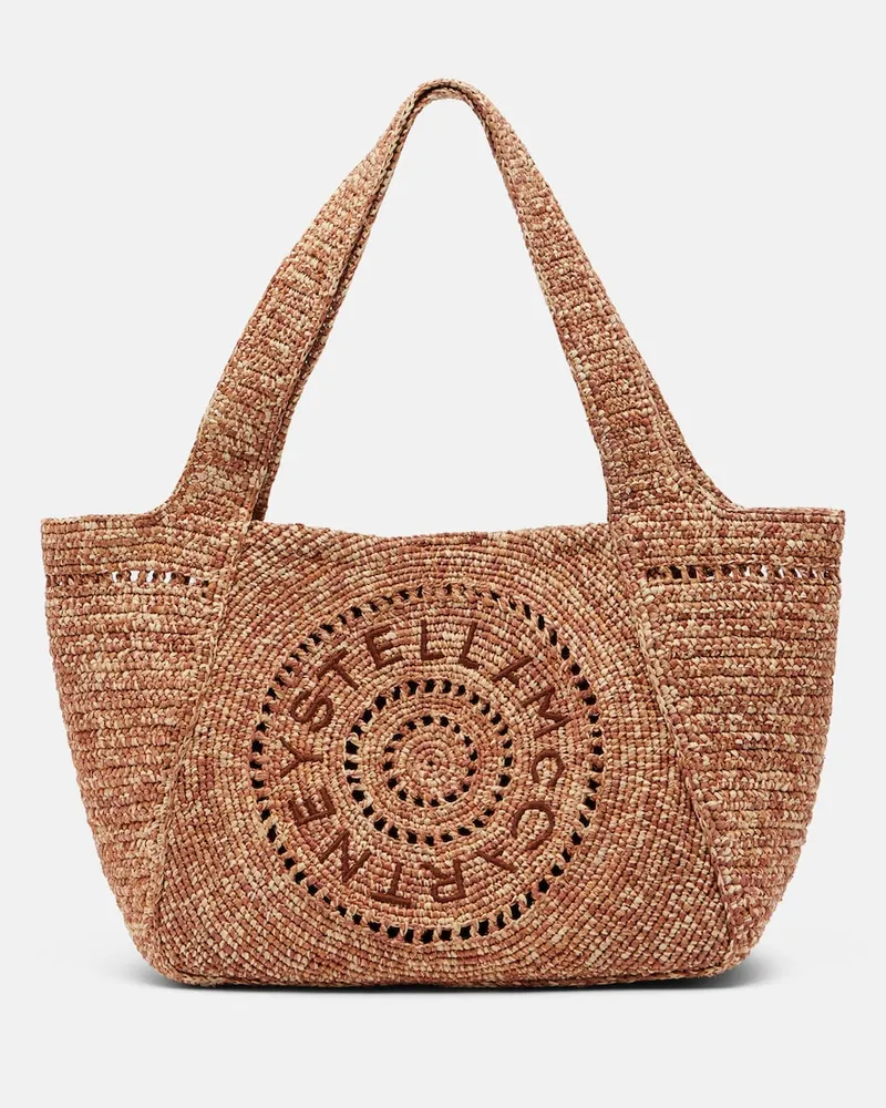 Stella McCartney Shopper in rafia con logo Neutro