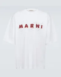 Marni T-shirt in jersey di cotone con logo Bianco