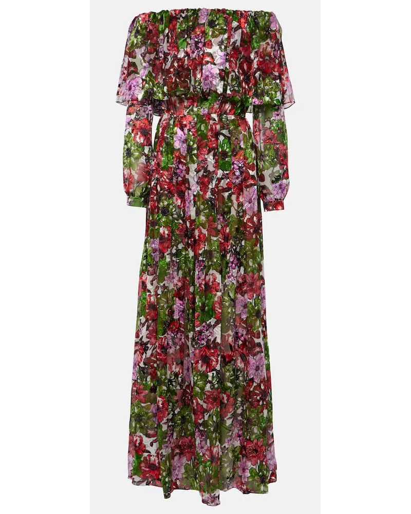 COSTARELLOS Abito lungo Floria in chiffon Rosso