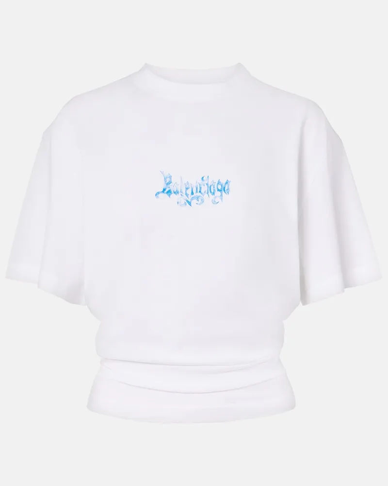 Balenciaga Top in jersey di cotone con logo Bianco